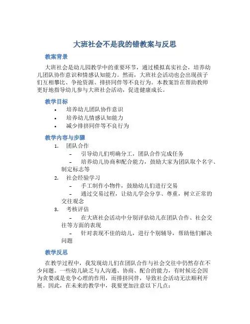 大班社会不是我的错教案与反思