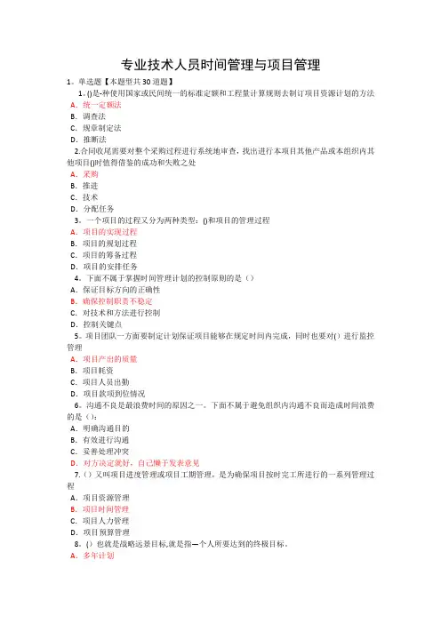 专业技术人员时间管理与项目管理