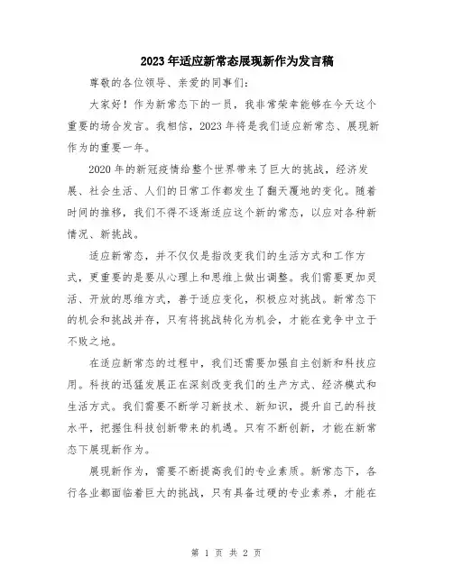 2023年适应新常态展现新作为发言稿