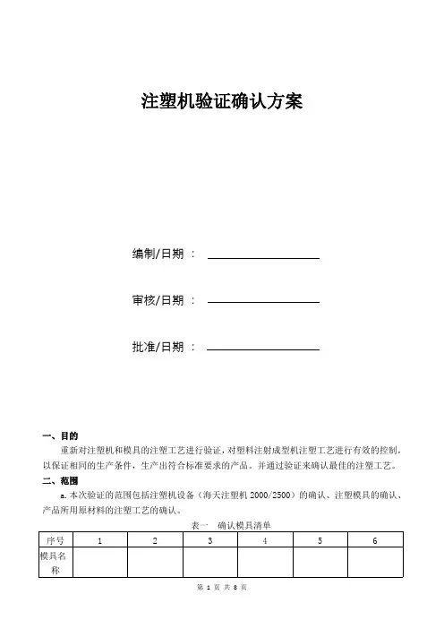 注塑机验证确认方案(最新整理)