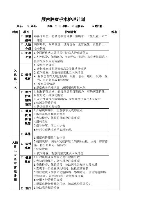 颅内肿瘤护理计划