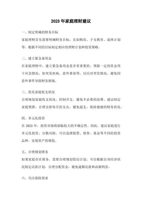 2023年家庭理财建议