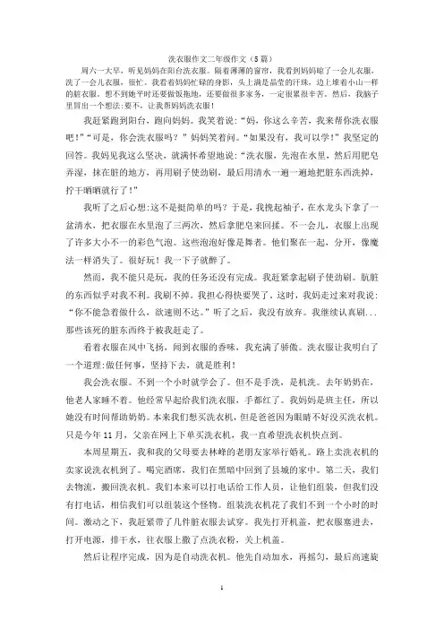 洗衣服作文二年级作文(5篇)