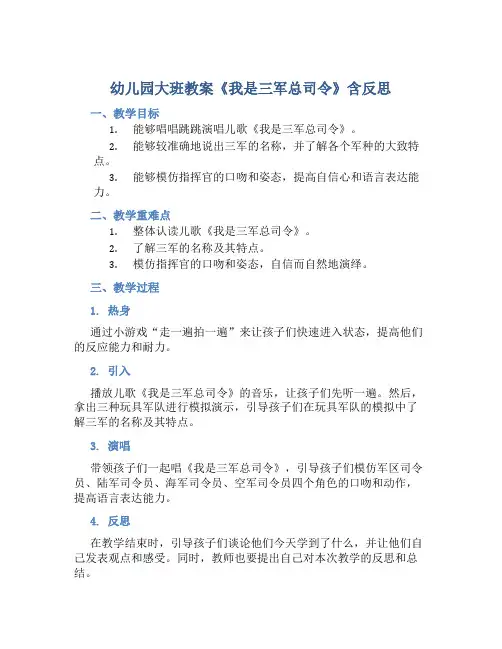 幼儿园大班教案《我是三军总司令》含反思