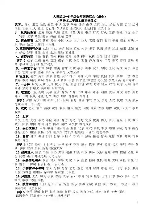 人教版小学语文1-6年级词语盘点汇总