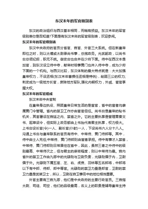 东汉末年的军官级别表