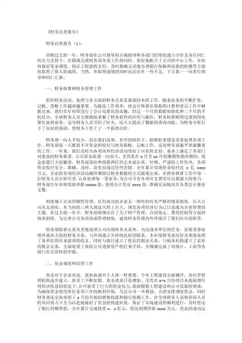 财务自查报告10篇