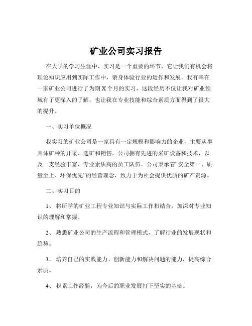 矿业公司实习报告