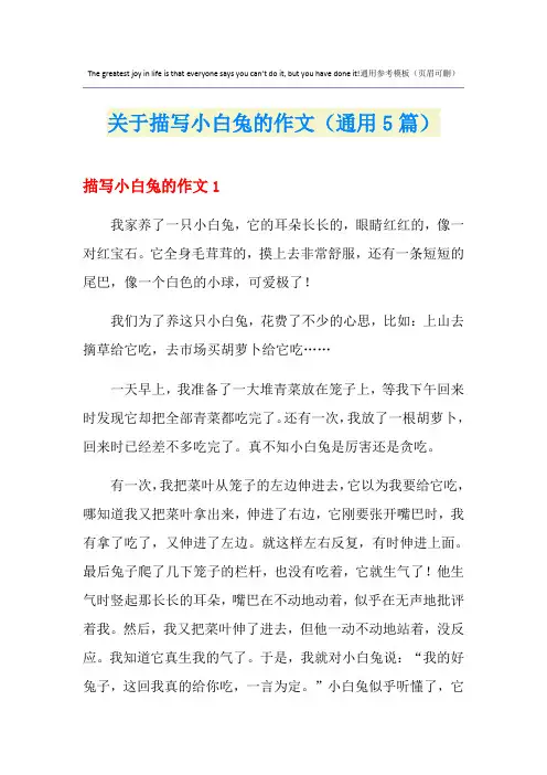 关于描写小白兔的作文(通用5篇)