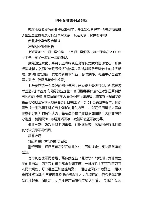 创业企业案例及分析