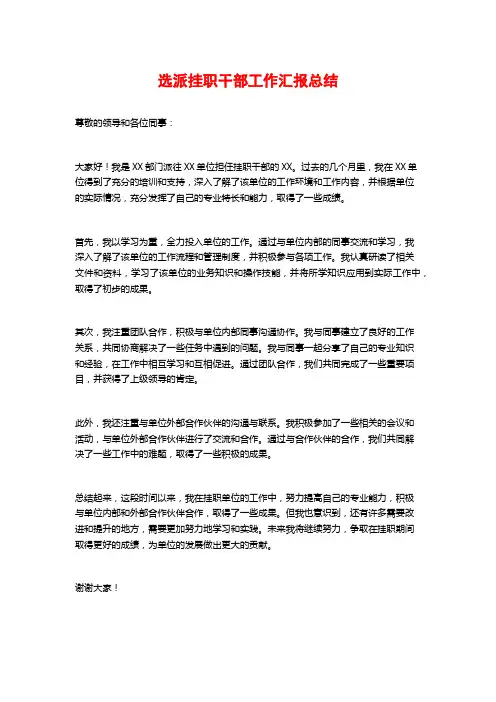 选派挂职干部工作汇报总结