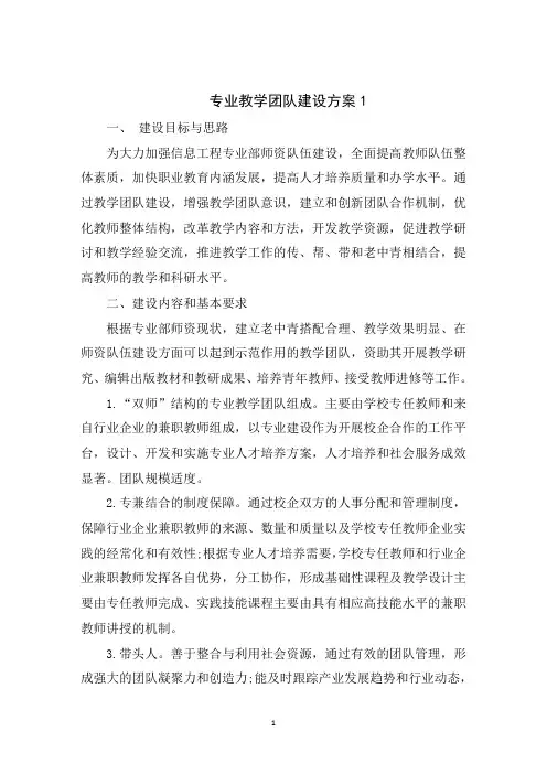 专业教学团队建设方案