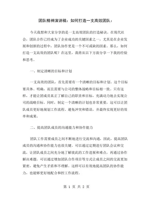 团队精神演讲稿：如何打造一支高效团队
