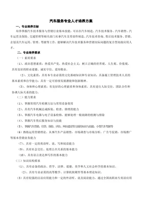 汽车服务专业人才培养方案