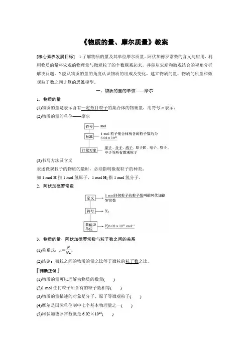 《物质的量、摩尔质量》教案