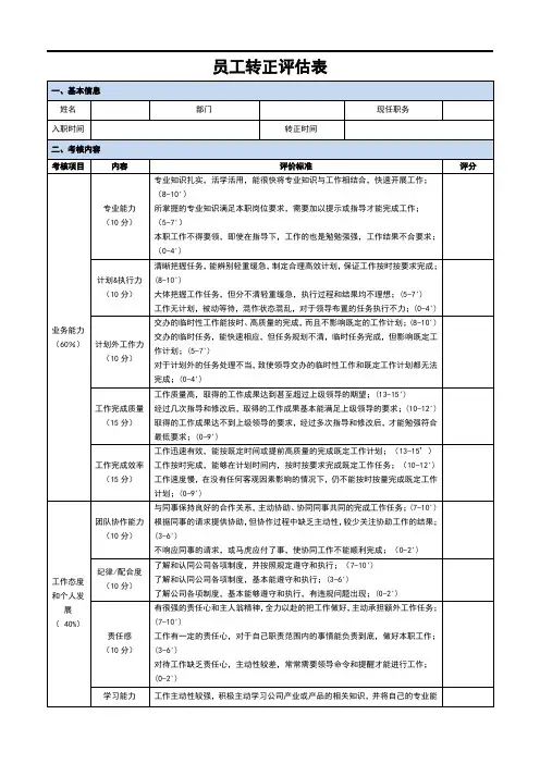 转正评估表(模板)