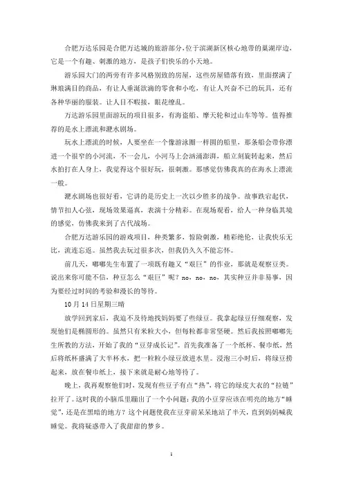 精选合肥万达乐园作文400字