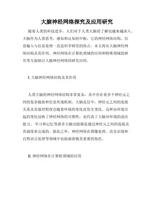 大脑神经网络探究及应用研究