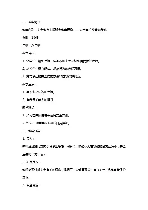 安全教育主题班会教案示例安全自护系着你我他