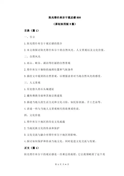 阳光塔什库尔干观后感800