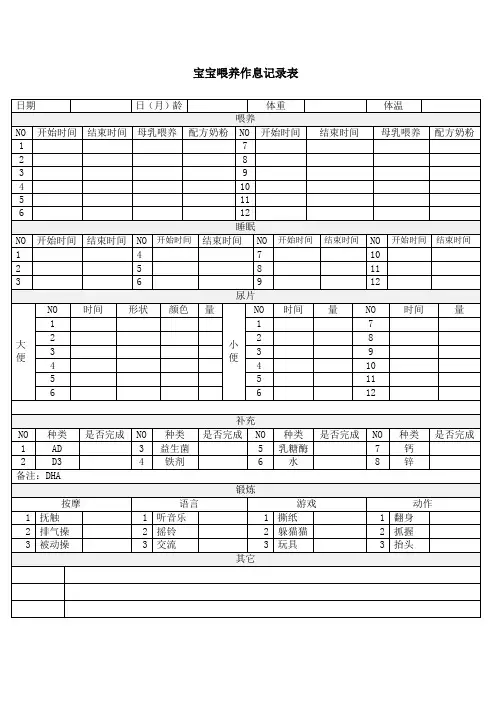 宝宝喂养休息情况记录表
