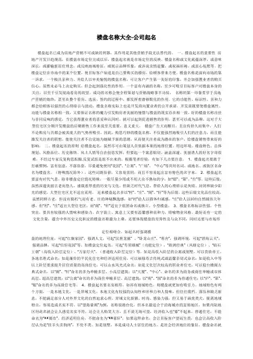 楼盘名称大全
