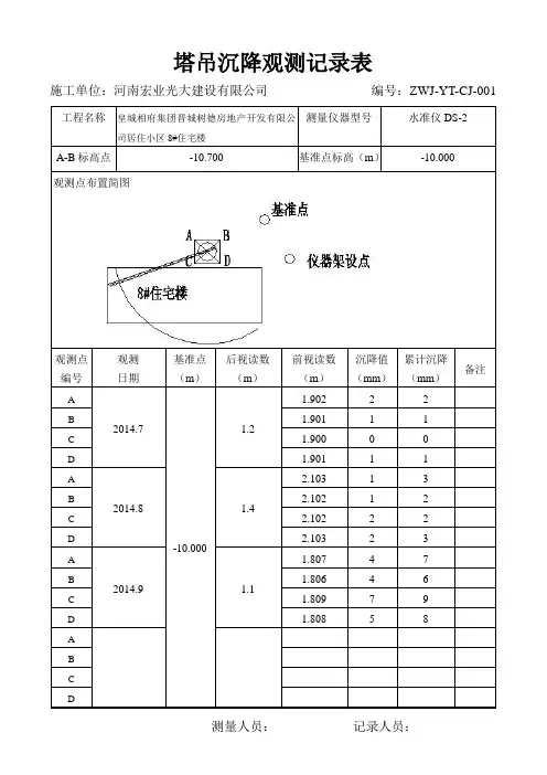 塔吊沉降观测记录表