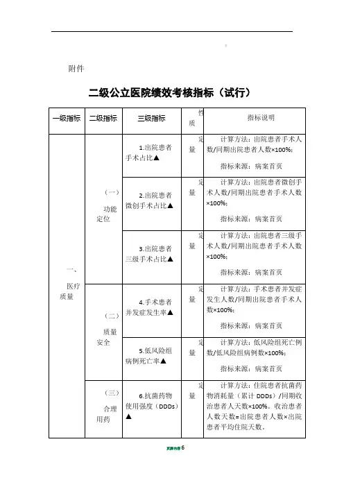 二级公立医院绩效考核指标(试行)world文档