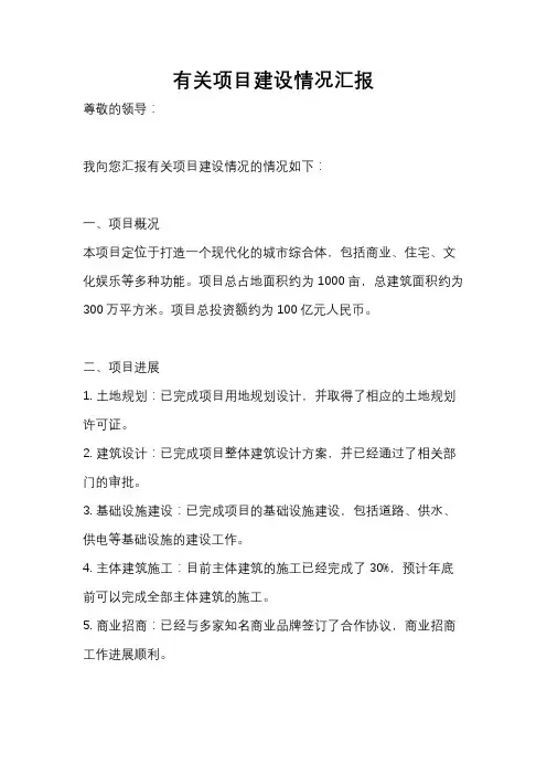 有关项目建设情况汇报