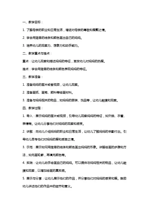 幼儿园小班美术教案《我的妈妈》含反思