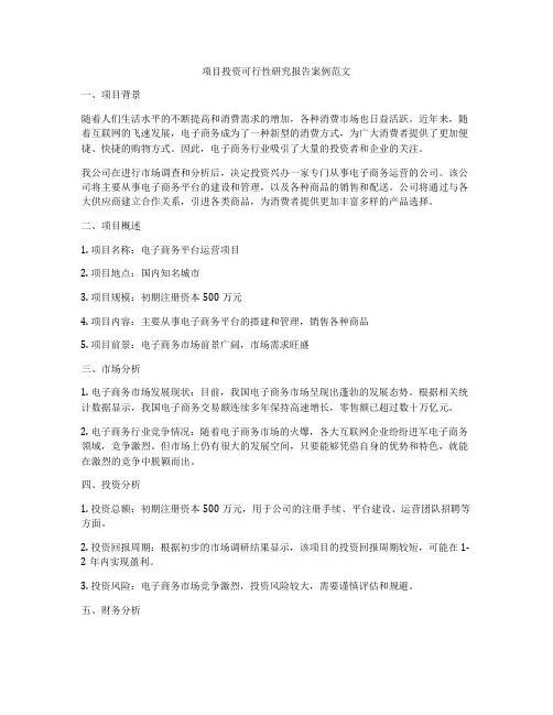 项目投资可行性研究报告案例范文