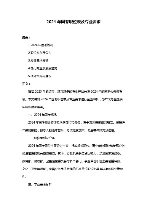 2024年国考职位表及专业要求