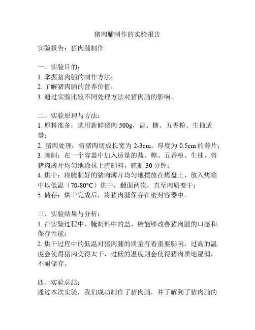 猪肉脯制作的实验报告