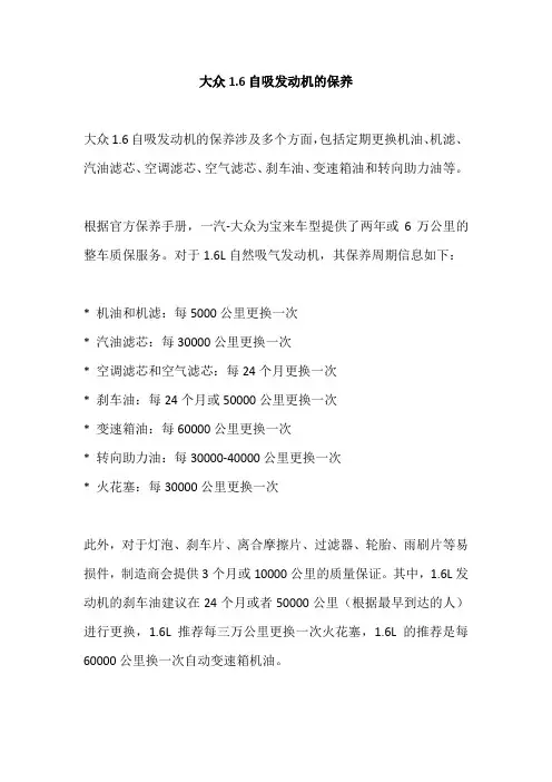 大众1.6自吸发动机保养