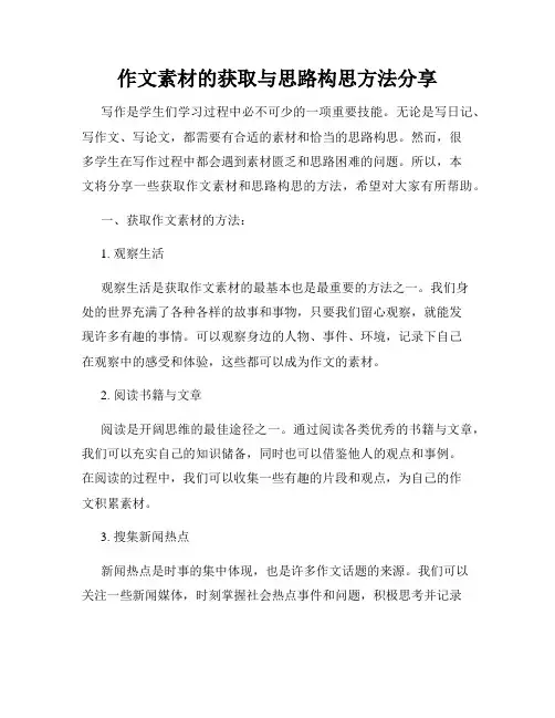 作文素材的获取与思路构思方法分享