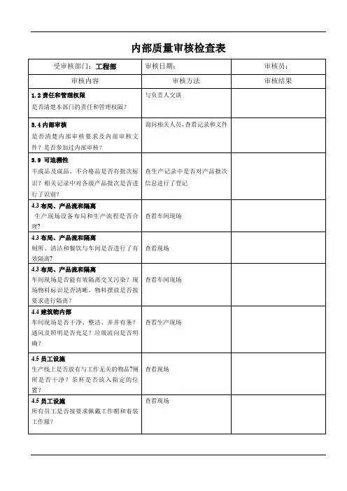 工程部brc内审检查表