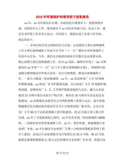 2019年环境保护局领导班子述职报告