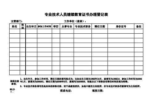 专业技术人员继续教育证书打印登记表