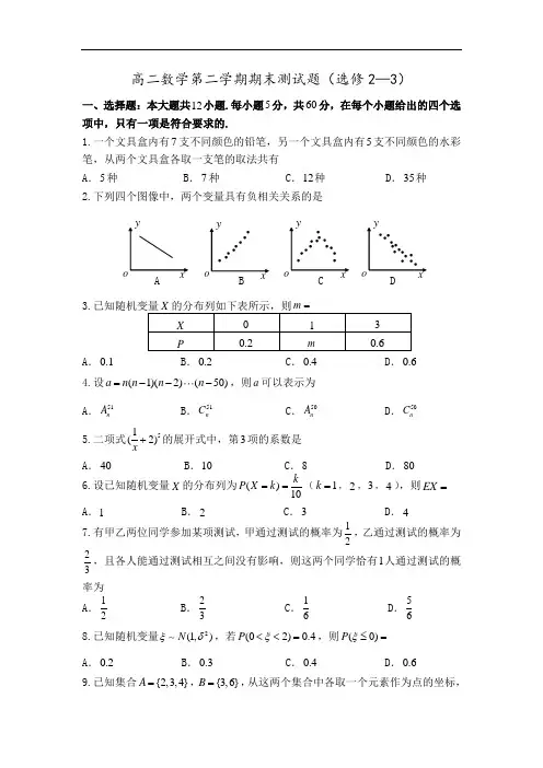 高二数学第二学期期末测试题(2—3)