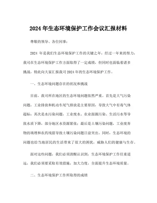 2024年生态环境保护工作会议汇报材料