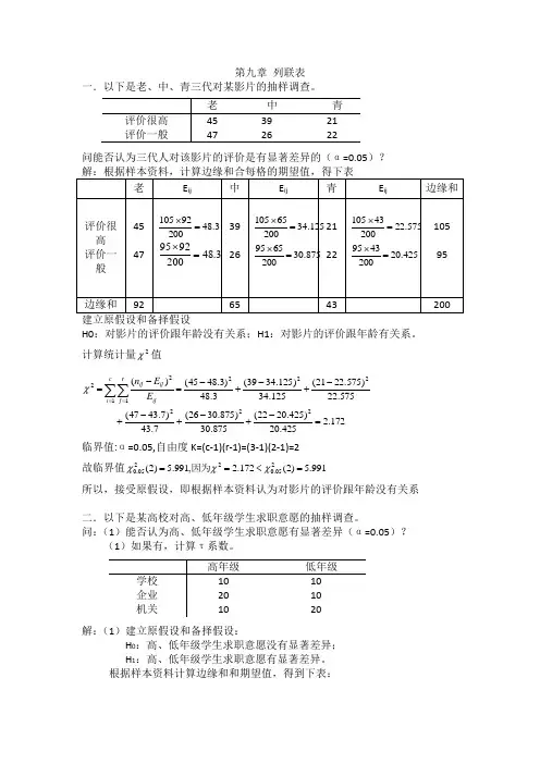 第十章列联表练习题