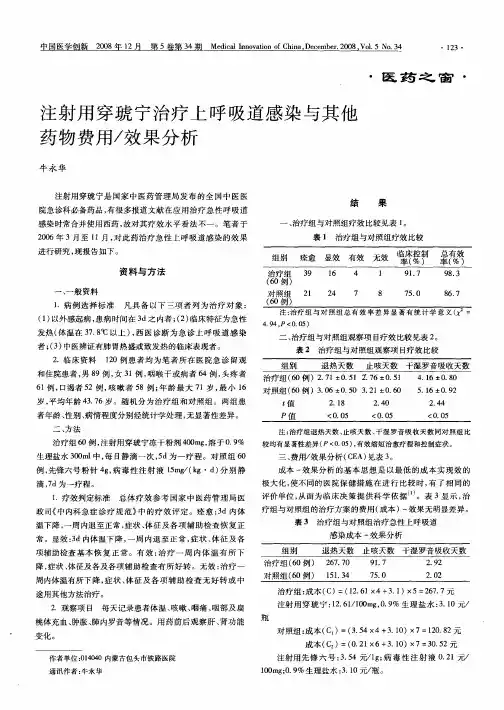 注射用穿琥宁治疗上呼吸道感染与其他药物费用／效果分析
