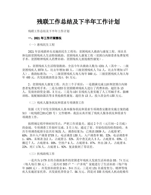 残联工作总结及下半年工作计划