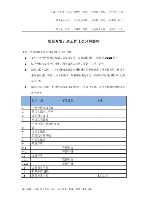 房地产计划工作任务分解（WBS）
