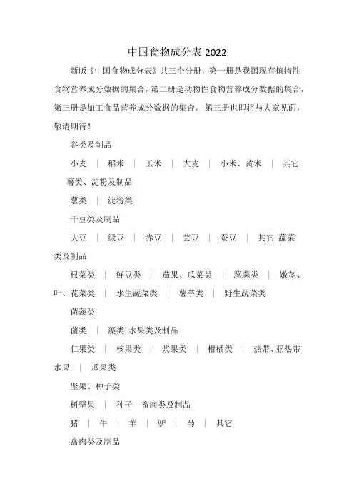 中国食物成分表2022