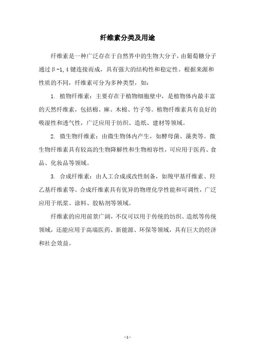 纤维素分类及用途