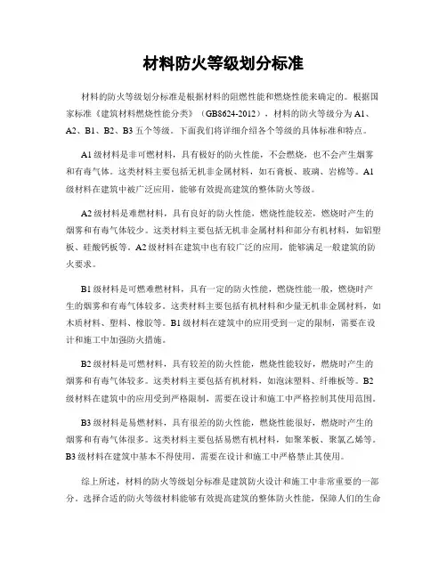 材料防火等级划分标准