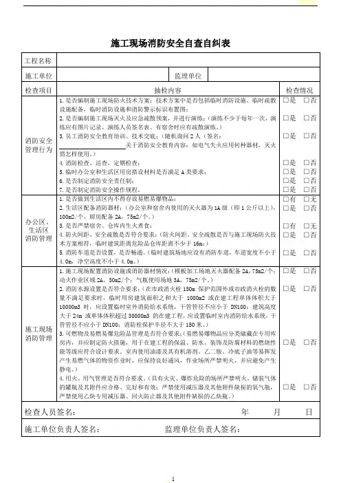 施工现场消防安全自查自纠表