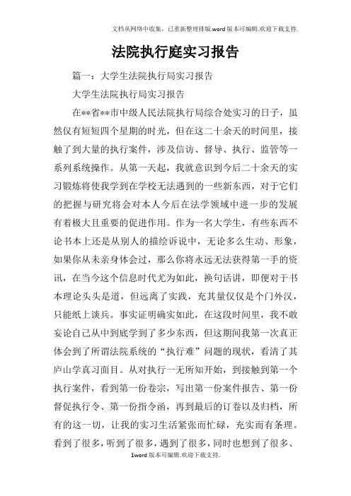 法院执行庭实习报告