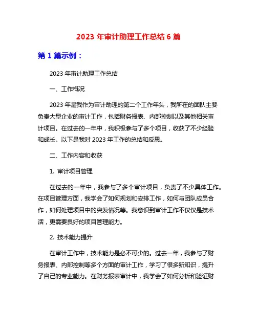 2023年审计助理工作总结6篇